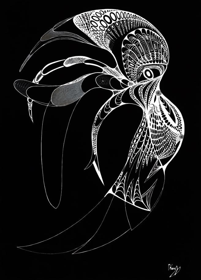 Birdie, mixed media, paper, 84,1х118,9 (2024) 