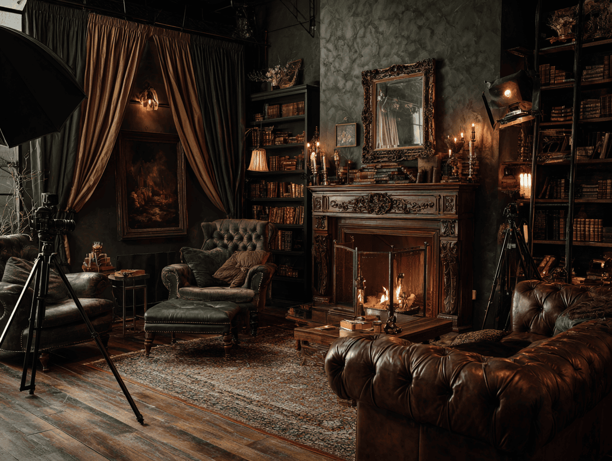 Тёмная интерьерная фотостудия с мягким направленным светом для атмосферной съёмки, фотограф Карасёва Елена