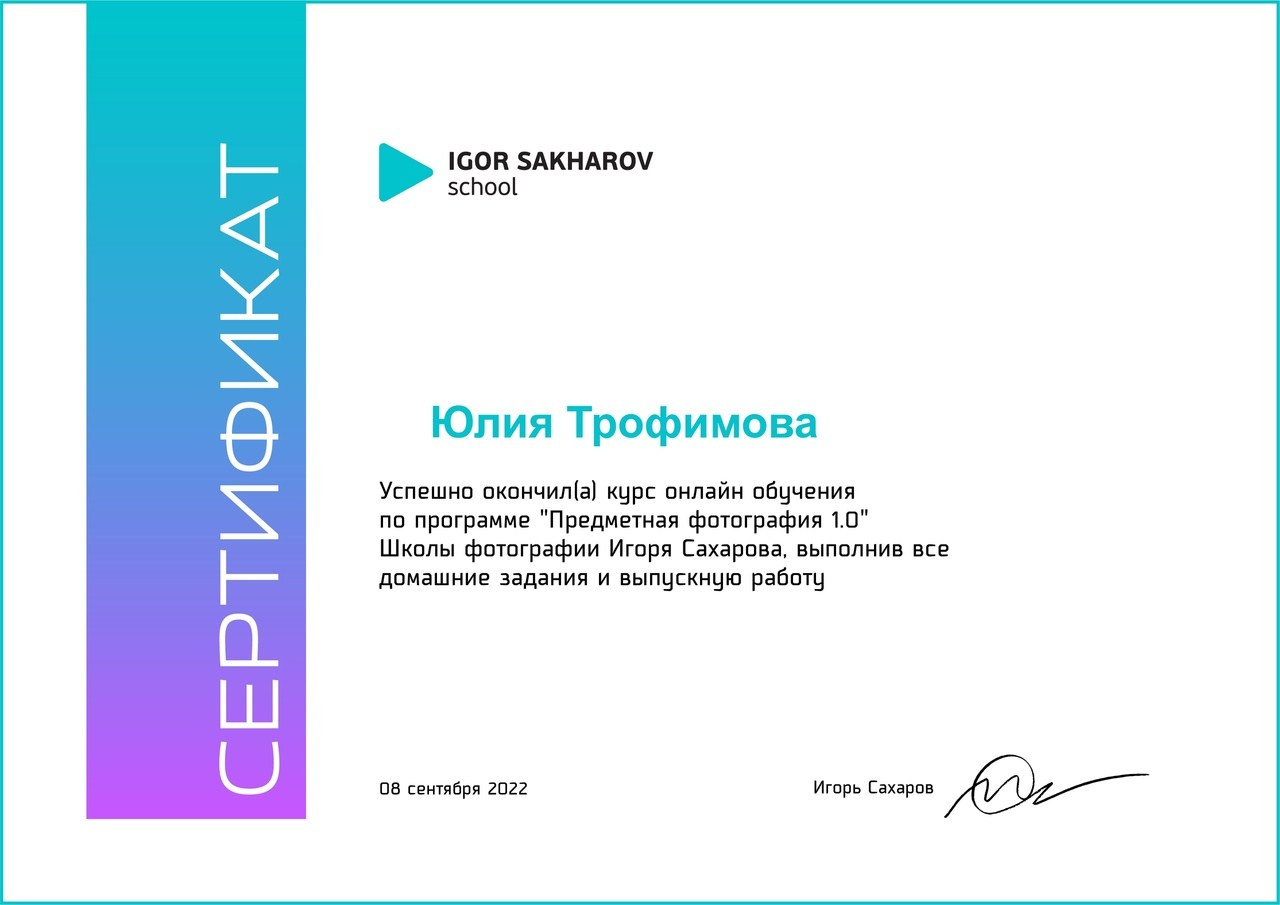 фотошкола игоря сахарова, школа игоря сахарова сертификат