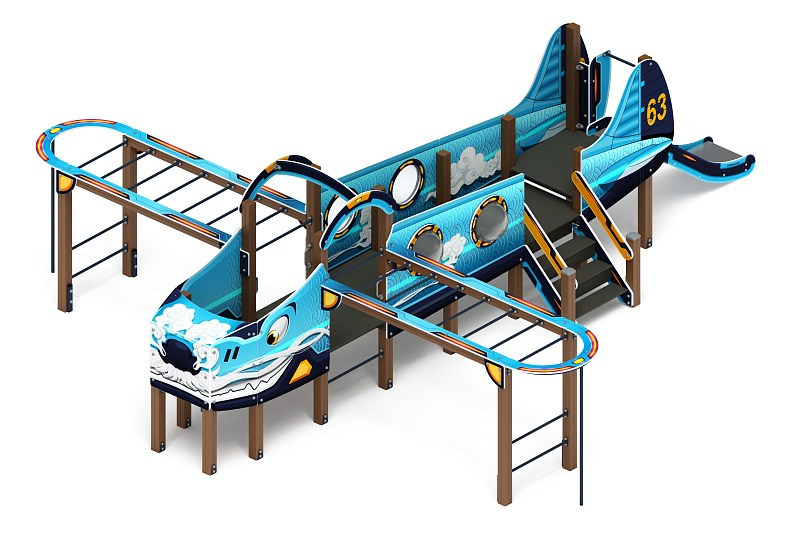 Аэроплан - ДИК 1.03.4.01-01.C (Дракон) - Игровой комплекс H=900                                                                                                            Габариты (ШхДхВ): 7700х6670х2340                                                                                                                                                                   Зона безопасности, мм: 11200х9670                                                                                                                                                                        Скат горки: H=900 (металлический скат)