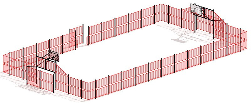 Мультиспортарена СО 88.27.14-01 Габариты (ШхДхВ): 26980х14560х3880 Зона безопасности, мм: 29980х17560