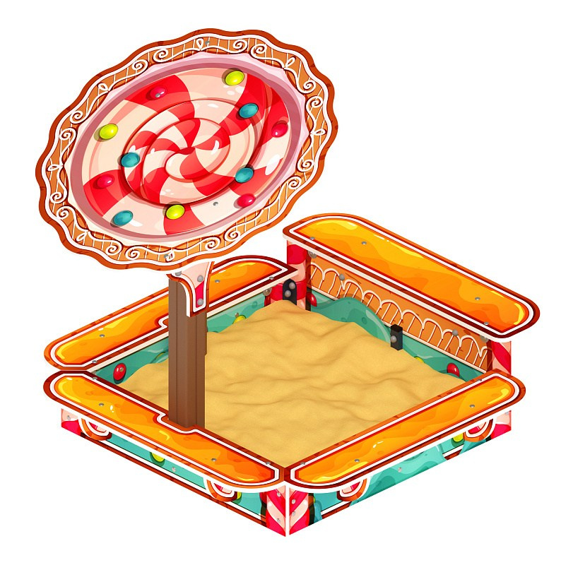 Песочница с навесом Ромашка (Пряничный домик) - ИО 5.01.06-03 Габариты (ШхДхВ): 1615x1615x1410 Зона безопасности, мм: 2615х2615