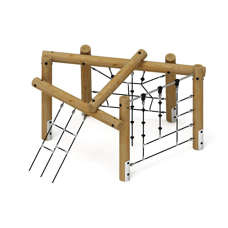 Спортивная серия (лиственница орех) СК 1.08.02-Л.И1.02 Габариты (ШхДхВ): 2380х3100х1790 Зона безопасности, мм: 5380х6100 Возрастные ограничения от 5 до 12 лет