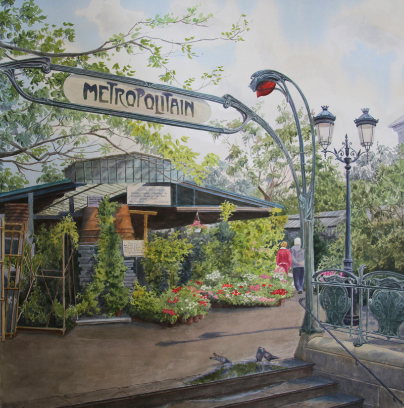 Париж. Цветочный базар  56 х 56 бумага, акварель