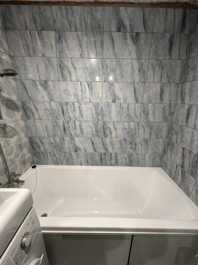 Ванная комната (ул. Ямашева д. 90). Ремонт санузла, туалета, ванной под ключ в Казани. Укладка плитки