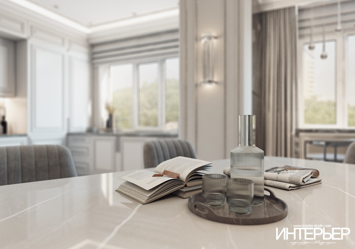 3D визуализация кухни светло-бежевый интерьер дизайн кухни дизайн интерьера дизайн квартиры дизайн Кисловодск дизайн Пятигорск дизайн Ессентуки