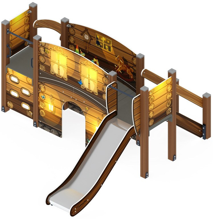 Карапуз (Эко) - ДИК 1.001.01-02 - Игровой комплекс Н=900                                                                                                           Габариты (ШхДхВ): 3060х3320х1750                                                                                                                                                                     Зона безопасности, мм: 6060х6820                                                                                                                                                                          Скат горки: H=900 (металлический скат)