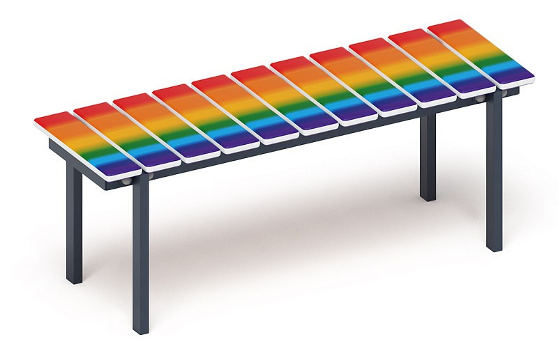 Скамья - МФ 42.01.14 (Радуга) Габариты (ШхДхВ): 380х1200х470 мм Зона безопасности, мм: 1380х2200 Возрастные ограничения от 3 лет 