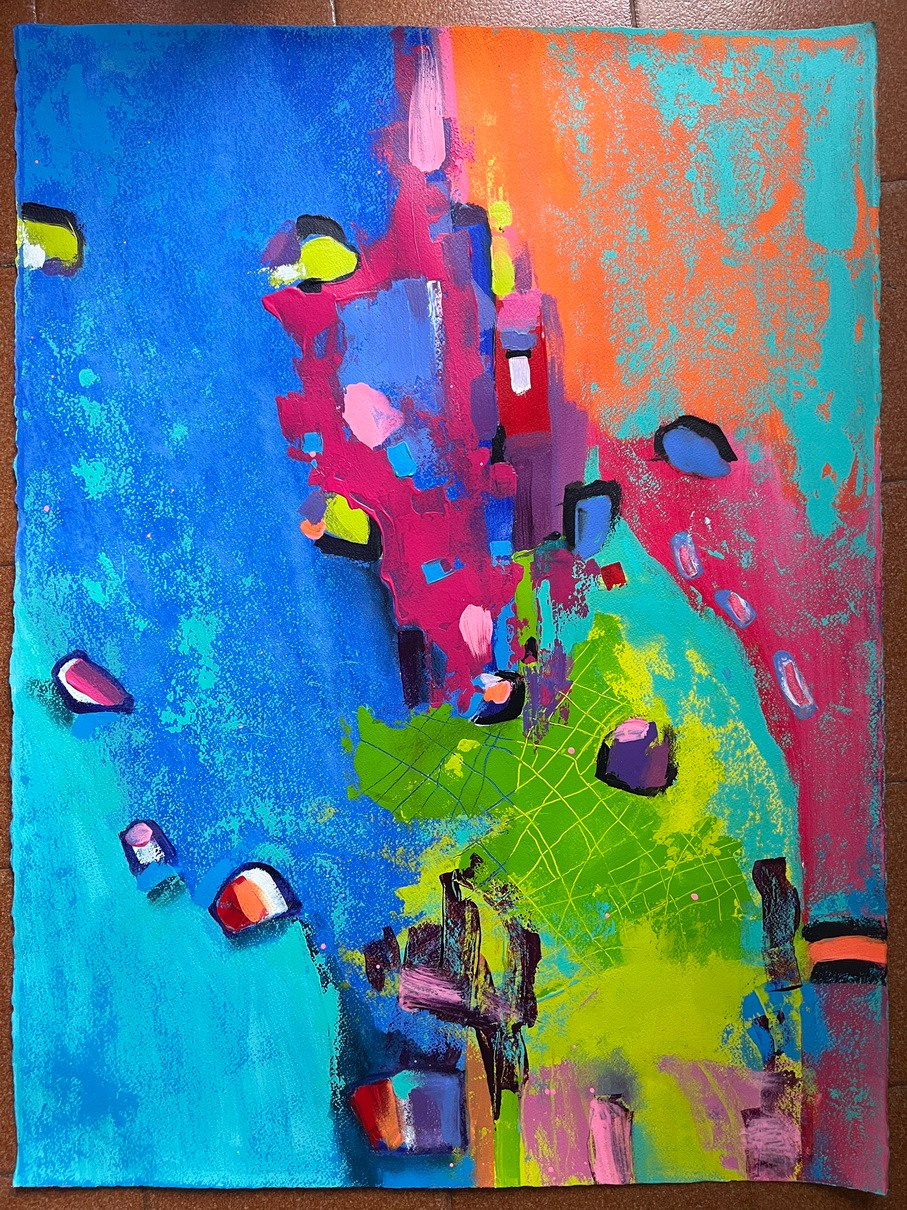 barcelona art City Light 57×77 cmTécnica: Acrílico sobre papel Abstracción en tonos intensos inspirada en la atmósfera luminosa de Barcelona Precio 250€ venda продажа картин барселона город арт абстракция