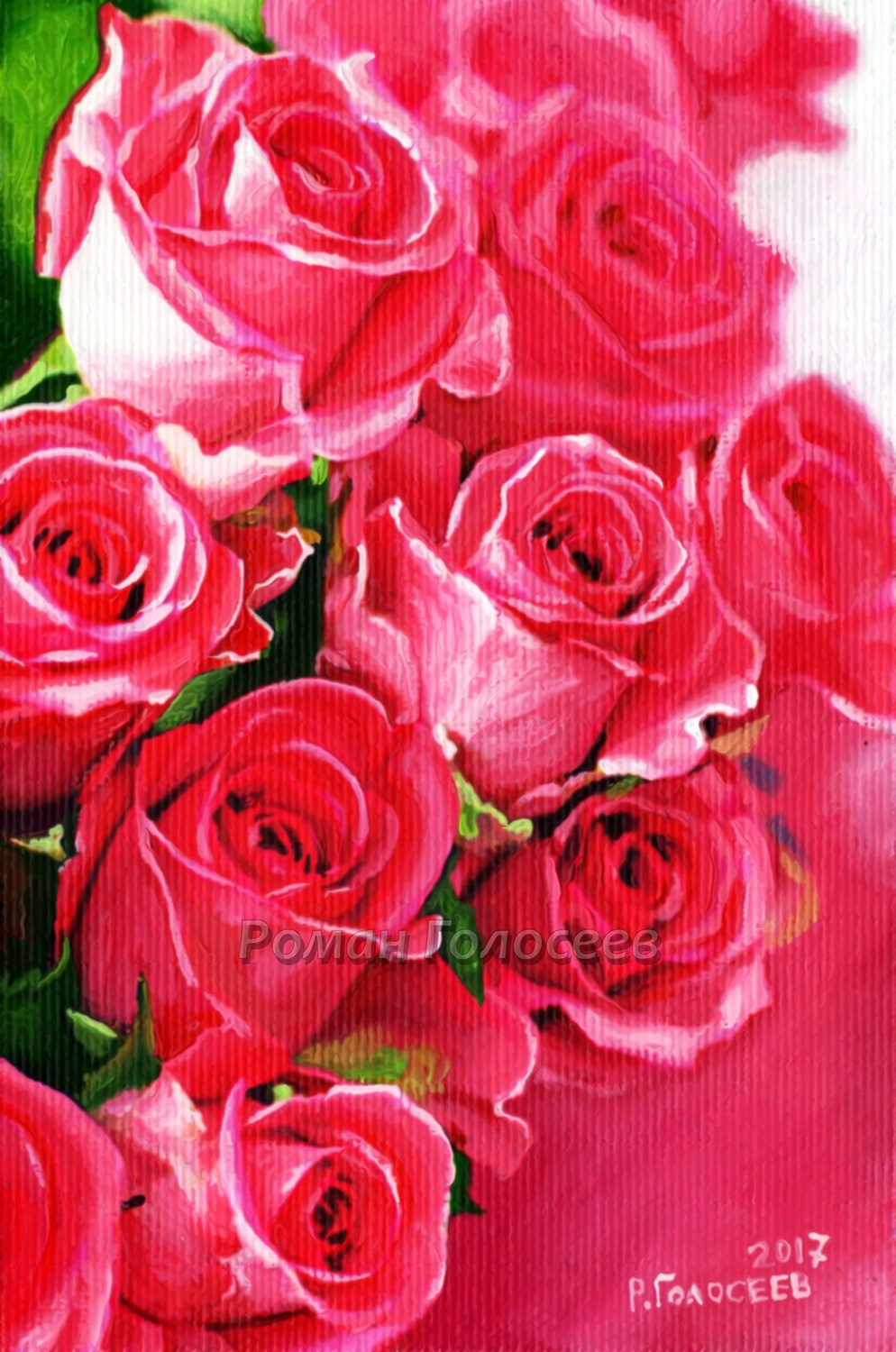 "Розы", 10х15, холст, масло, 20.07.2017