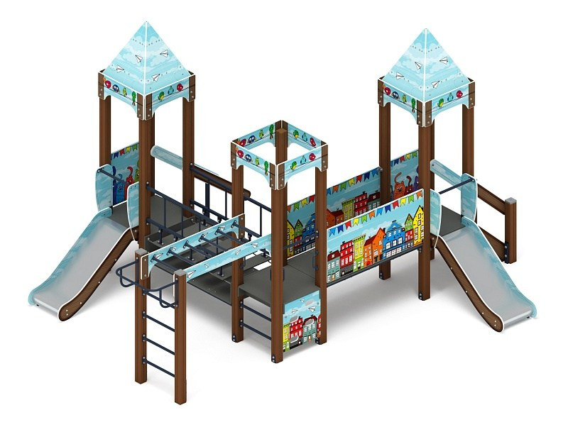 Королевство (Коты) - ДИК 1.15.08-21 - Игровой комплекс H=750                                                                                                              Габариты (ШхДхВ): 4310х5220х2650                                                                                                                                                                       Зона безопасности, мм: 7810х8430                                                                                                                                                                          Скат горки: H=750 (металлический скат)