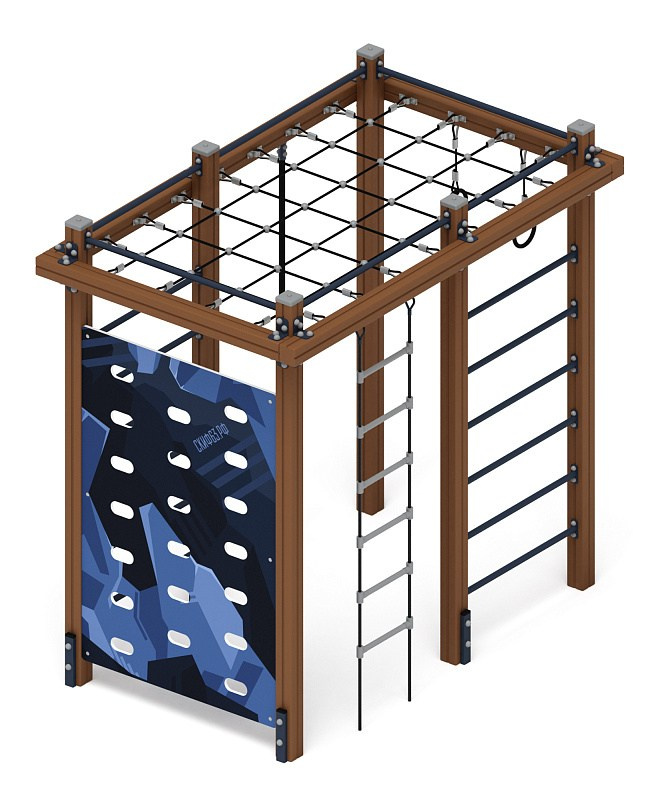 Спортивный комплекс Маугли - СК 2.02.06-01 Габариты (ШхДхВ): 2600х1600х2500 Зона безопасности, мм: 5600х4600 Возрастные ограничения 5-12 лет