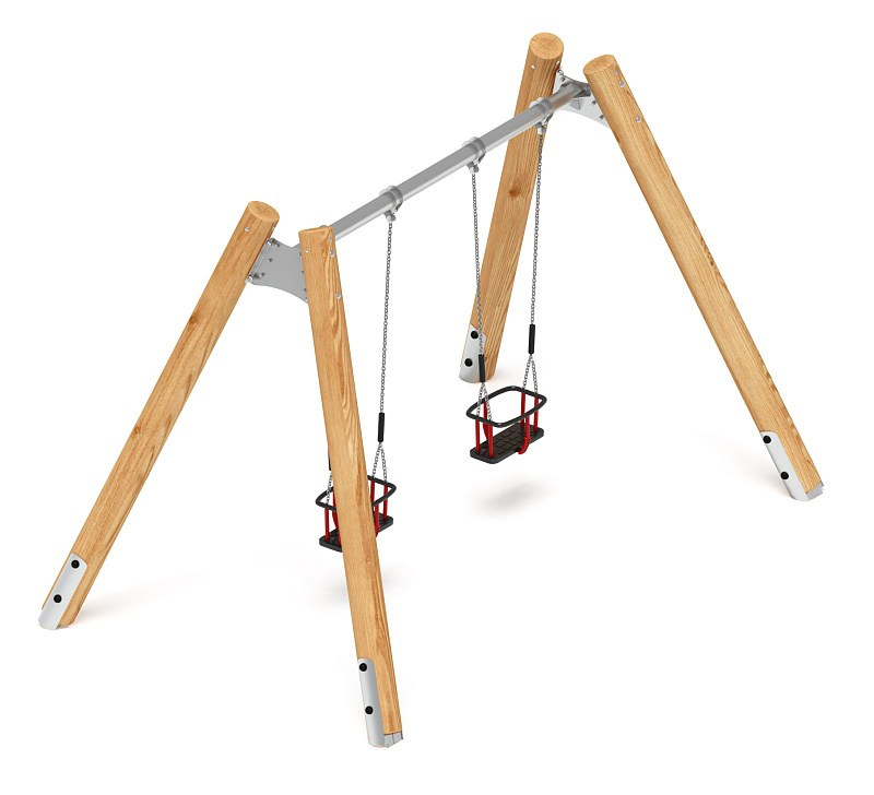 Качели (Лиственница) ИО 12.Р.04.04.01-Л.И2 Габариты (ШхДхВ): 3800х2250х2470 Зона безопасности, мм: 3800х6950 Возрастные ограничения от 1 до 3 лет, весом не более 70 кг