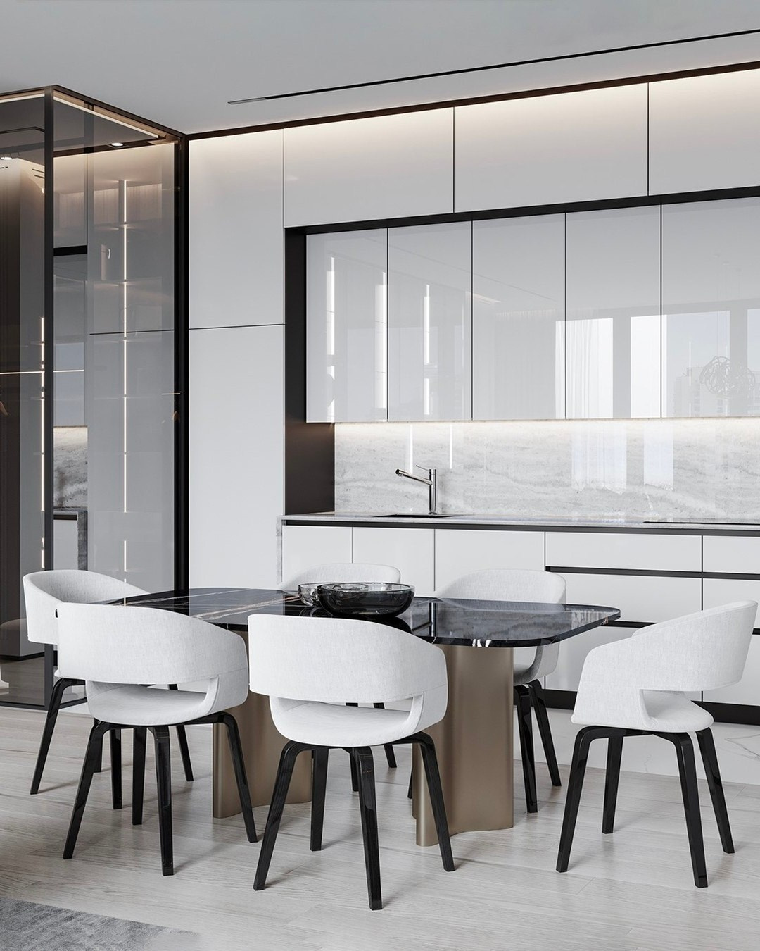 Кухня с мягкими креслами и столешницей из натурального камня — дизайн Валерии Котович