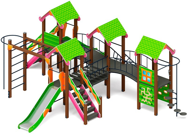 Лукоморье - ДИК 2.25.08-01.С - Игровой комплекс H=1200                                                                                                                      Габариты (ШхДхВ): 7700x7970x3000                                                                                                                                                                    Зона безопасности, мм: 11700х10970                                                                                                                                                                        Скат горки: H=1200 (металлический скат)