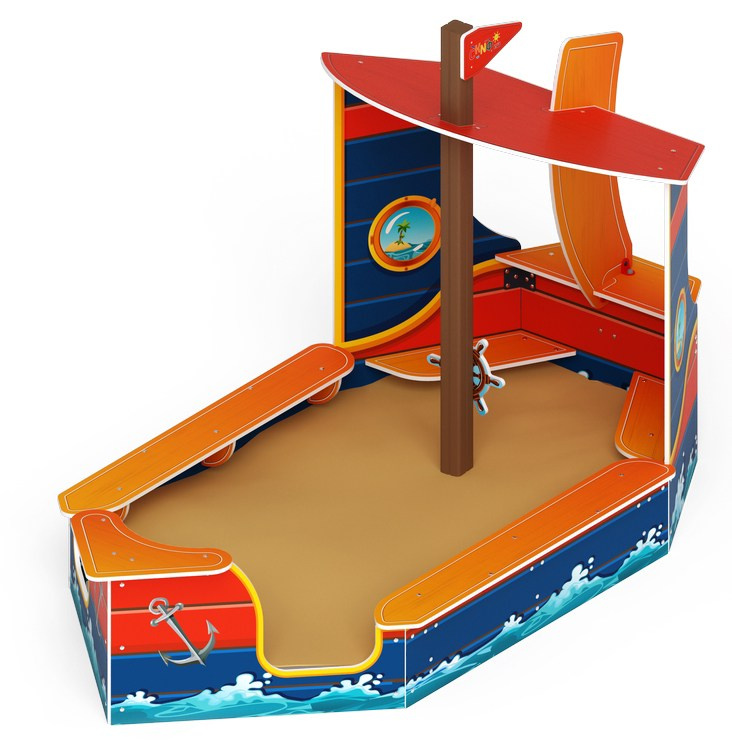 Песочница большая Катерок (Морской стиль) - ИО 5.03.02-02 Габариты (ШхДхВ): 1820x3580x2200 Зона безопасности, мм: 2820х4580
