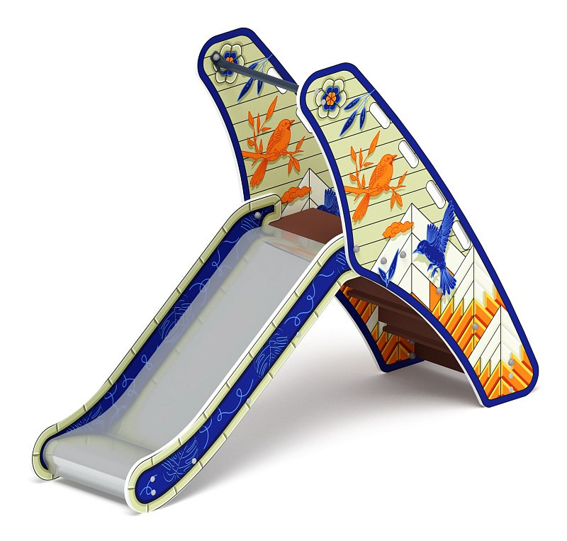 Горка мини - ИО 41.01.09-05 - (Калейдоскоп) H=750 Габариты (ШхДхВ): 570x2120x1550 Зона безопасности, мм: 3570х5620 Скат горки: H=750 (металлический скат) Возрастные ограничения от 3 до 12 лет, весом не более 70 кг