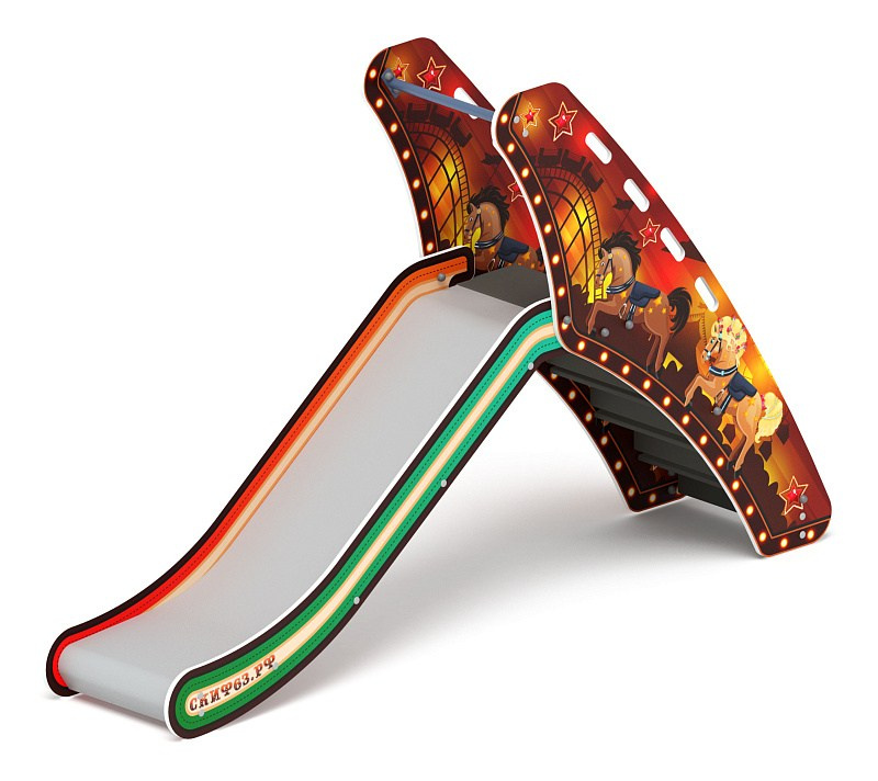 Горка малая - ИО 41.01.06-04 - (Шапито) H=900 Габариты (ШхДхВ): 570x2710x1700 Зона безопасности, мм: 3570х6210 Скат горки: H=900 (металлический скат) Возрастные ограничения от 3 до 12 лет, весом не более 70 кг