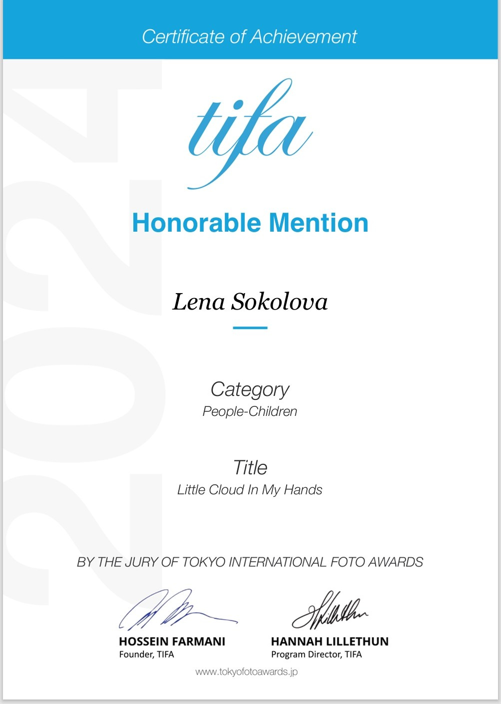 Победа и два почетных упоминания в конкурсе TIFA-2024. Фотографии Лены Соколовой
