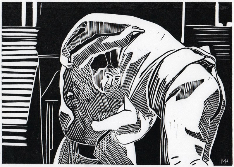 Серия линогравюр Grand Sumo Highlights  по мотивам турниров сумо. Авторская линогравюра, ручная печать на бумаге Ватман Гознак. 大相撲