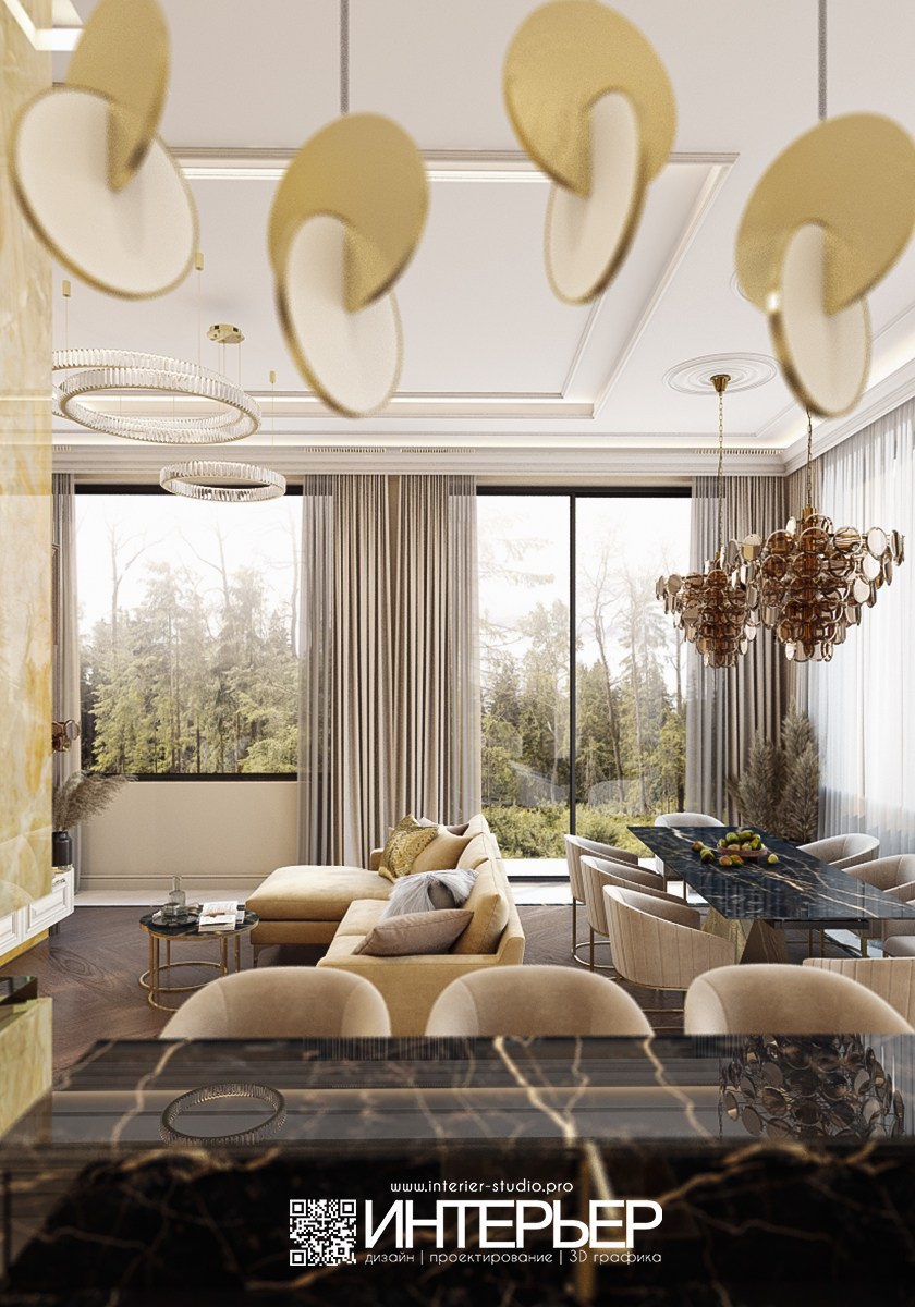 Дизайн-проект дома Ильи и Галины. Зона гостиной, кухни и столовой.Исправления. Дизайн интерьера, 3D визуализация и 3D моделирование. Создание проектов и чертежей. КМВ: Кисловодск, Пятигорск, Ессентуки и удаленно