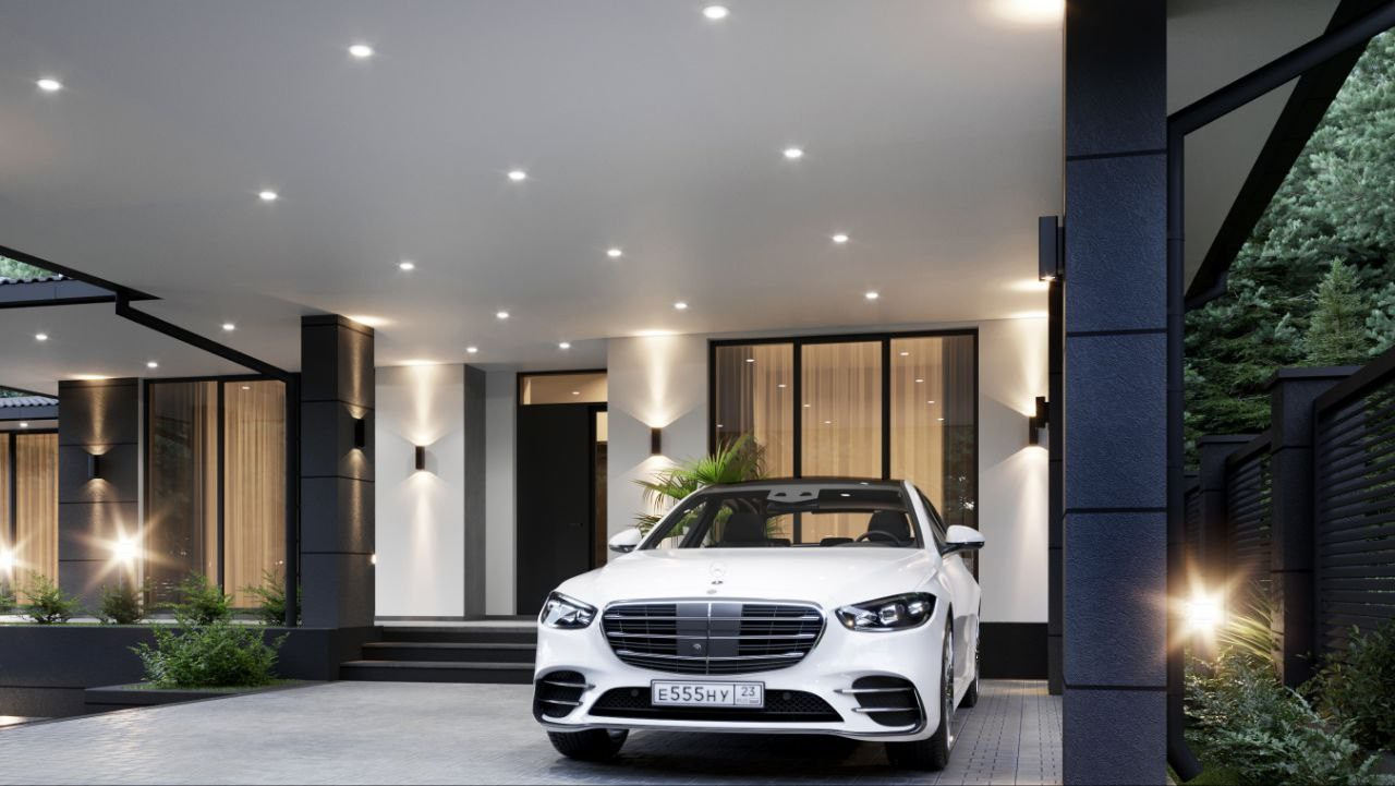 Проект дома с большими витражными окнами для ценителей изящных линий и современного дизайна. Архитектор Вера Каракезиди