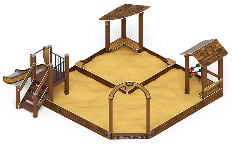Песочный дворик с горкой (Коричневый) - ИО 6.01.05-02 H=750 Габариты (ШхДхВ): 5260x4800x2080 Зона безопасности, мм: 7760х6800