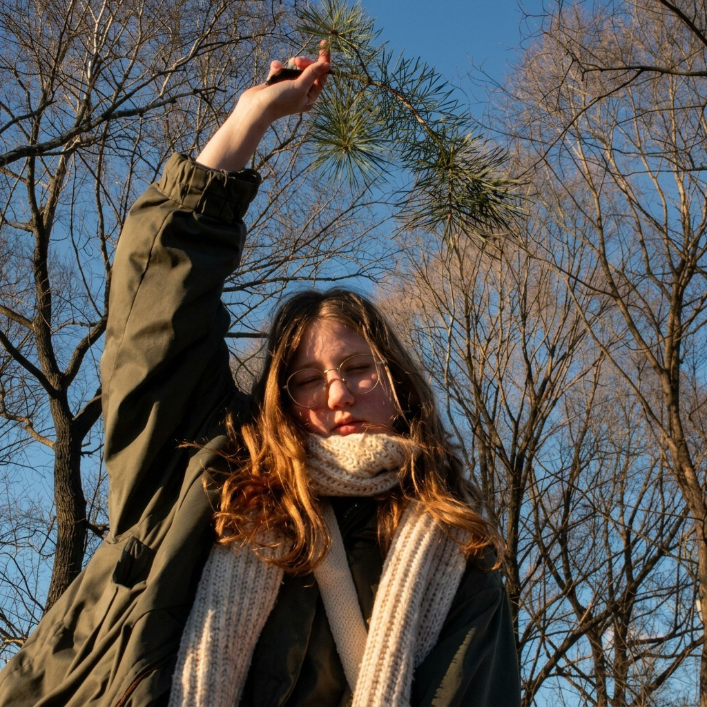 Весенний портрет - еловые ветки, девушка, солнце и волшебство