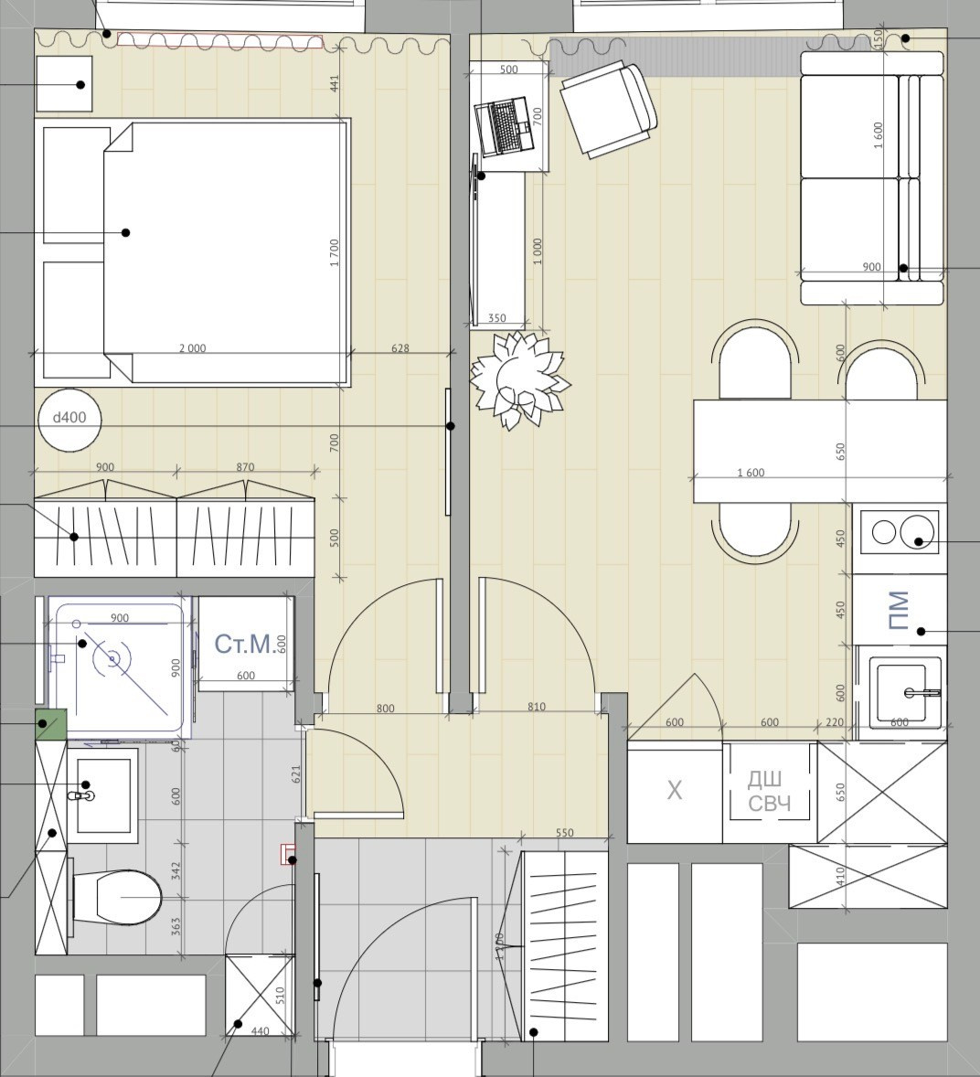 Квартира однокомнатная 32 м² для пары