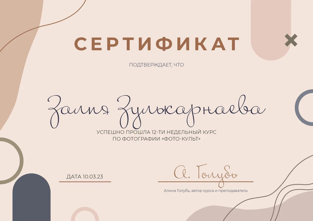 Сертификаты. Фотограф для маркетплейсов _ Уметбаева Залия
