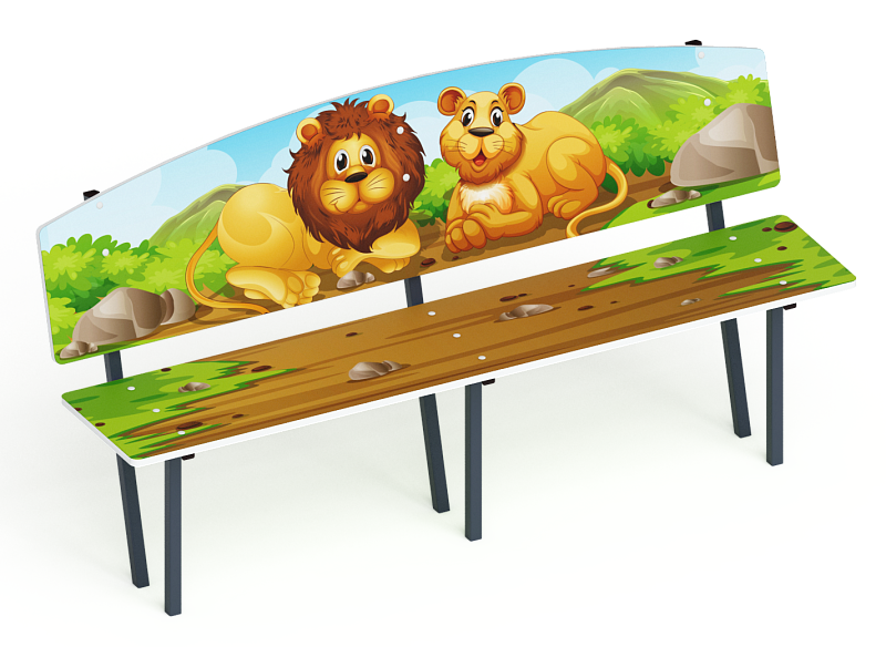 Скамейка детская Саванна - МФ 41.01.01-01.И1 Габариты (ШхДхВ): 1840x480x1000 мм Зона безопасности, мм: 2840х1480 Возрастные ограничения от 3 лет 