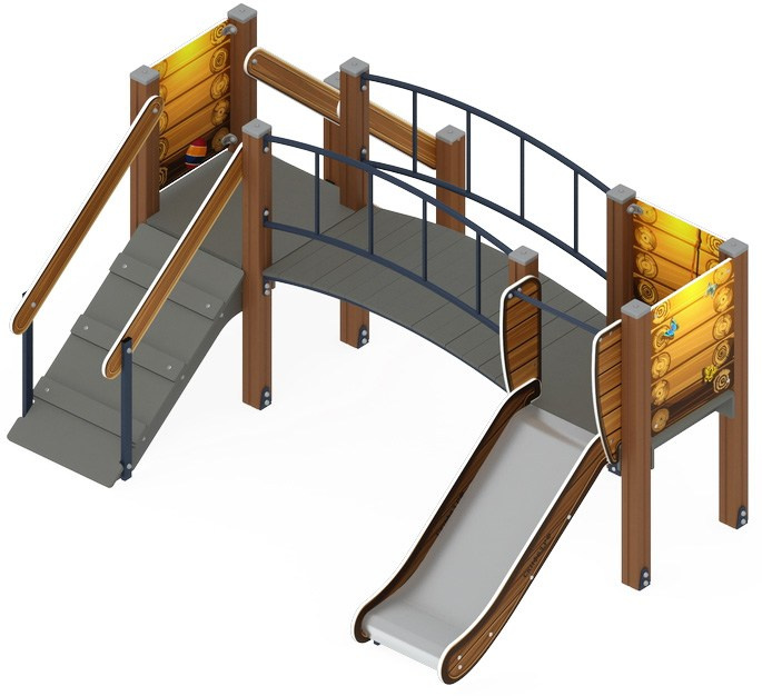 Карапуз (Эко) - ДИК 1.001.06-02 - Игровой комплекс Н=750                                                                                                                 Габариты (ШхДхВ): 2670x3060x1600                                                                                                                                                                     Зона безопасности, мм: 6060х6170                                                                                                                                                                          Скат горки: H=750 (металлический скат)