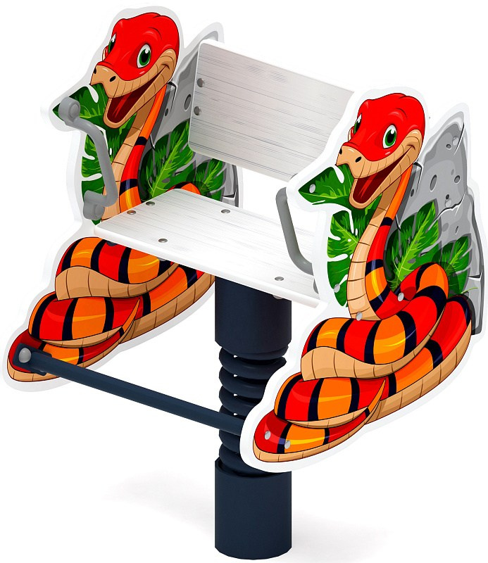 Змейка - Качалка на пружине - ИО 22.01.08-01.И1 Габариты (ШхДхВ): 630х560х910 Зона безопасности, мм: 2630х2560 Возрастные ограничения весом не более 70 кг