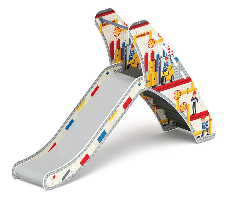 Горка малая - ИО 41.01.06-05 - (Конструктор) H=900 Габариты (ШхДхВ): 570x2710x1700 Зона безопасности, мм: 3570х6210 Скат горки: H=900 (металлический скат) Возрастные ограничения от 3 до 12 лет, весом не более 70 кг