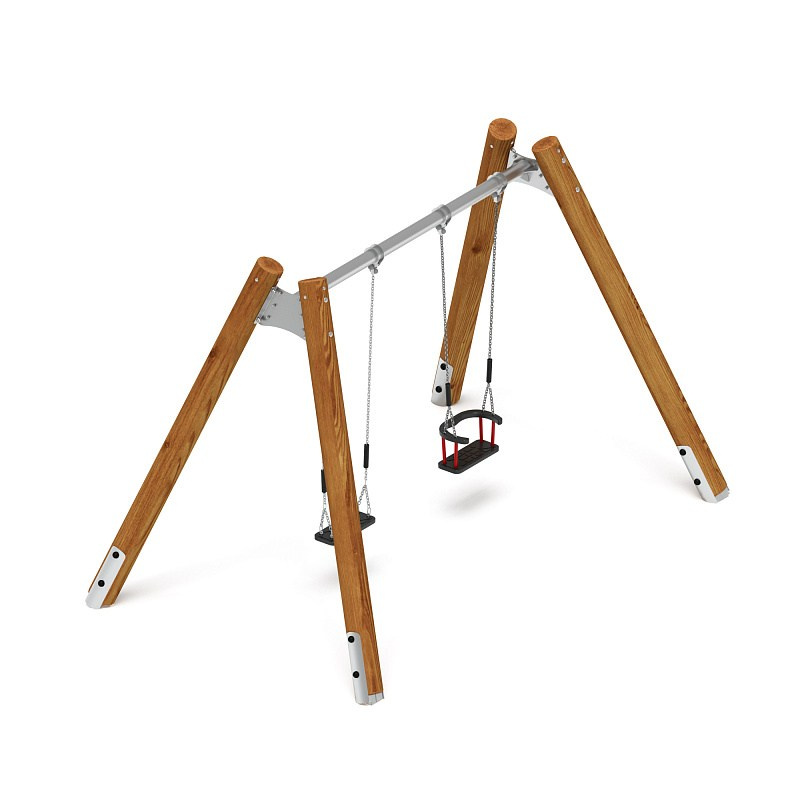 Качели (Лиственница темный) ИО 12.Р.01.03.01-Л.И2.01 Габариты (ШхДхВ): 3800х2250х2470 Зона безопасности, мм: 3800х6950 Возрастные ограничения от 3 лет, весом не более 70 кг