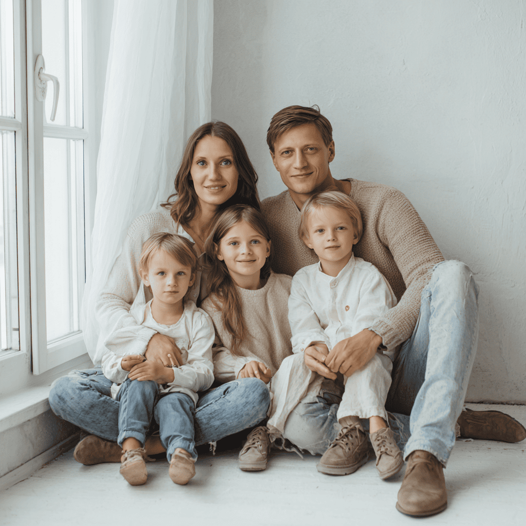 Семейная фотосессия в студии —  тёплые объятия, фотограф Карасёва Елена