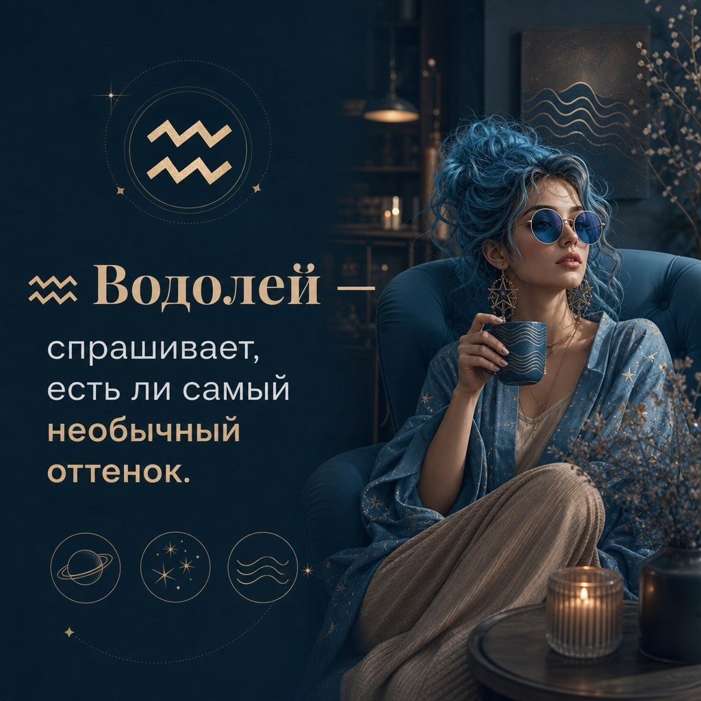 Водолей выбирает необычный оттенок моментального загара — иллюстрация для статьи о знаках зодиака и моментальном загаре BRONZA. Водолей — ищет необычный вариант моментального загара и любит экспериментировать с оттенком, чтобы результат выглядел индивидуально и не как у всех.