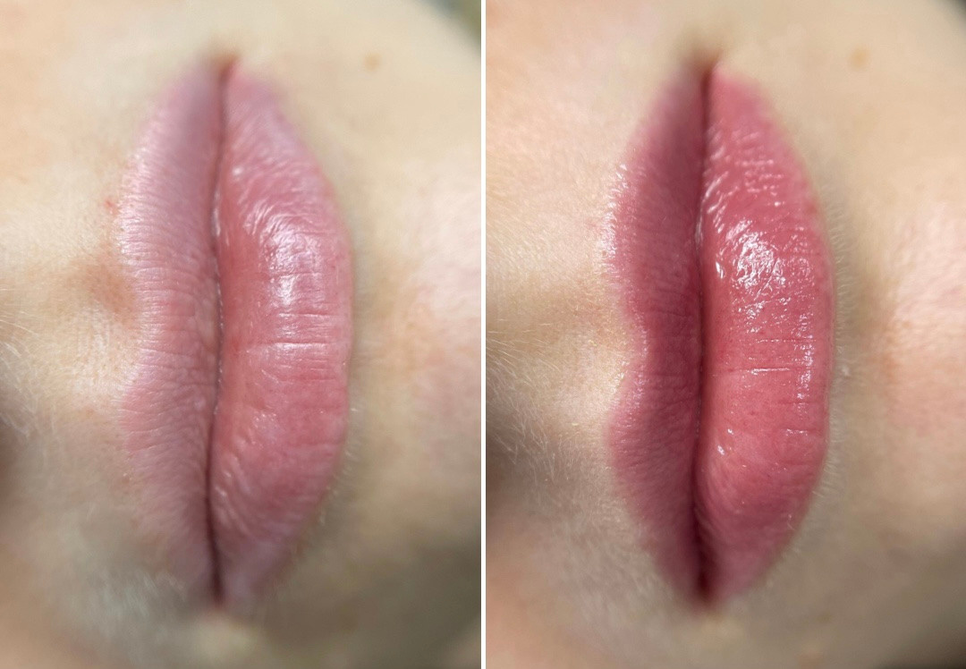 заживший перманентный макияж губ после первичной процедуры