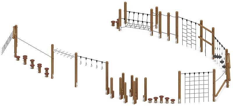 Спортивная серия (лиственница орех) СК 2.08.09-Л.02 Габариты (ШхДхВ): 17000х11000х2750 Зона безопасности, мм: 20000х14000 Возрастные ограничения от 5 до 12 лет