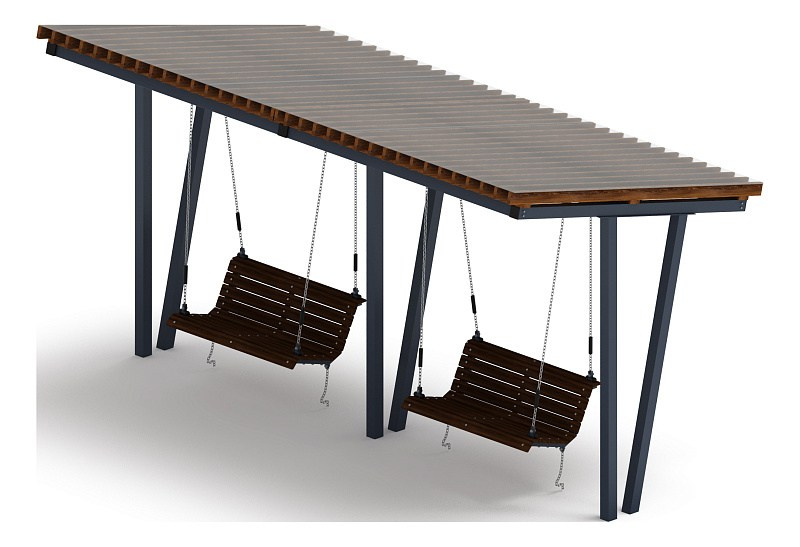 Пергола тент с качелями (наклонная) - МФ 78.03.02-И1 /с поликарбонатом/ Габариты (ШхДхВ): 3000x5660x3170 мм Зона безопасности, мм: 8200х6680