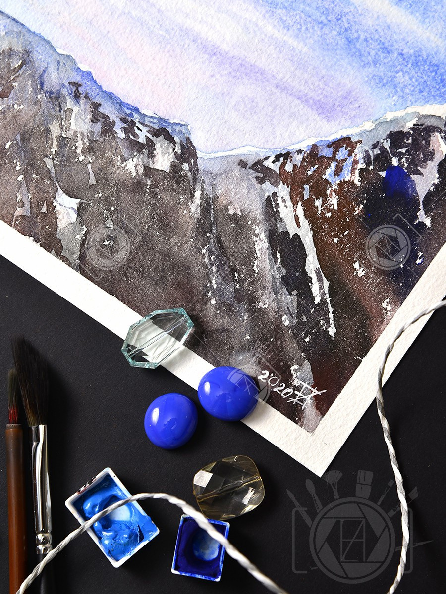 Вьюга в горах. ФотоКисточка. Акварель. Арт-галерея картин Анастасии Дерий