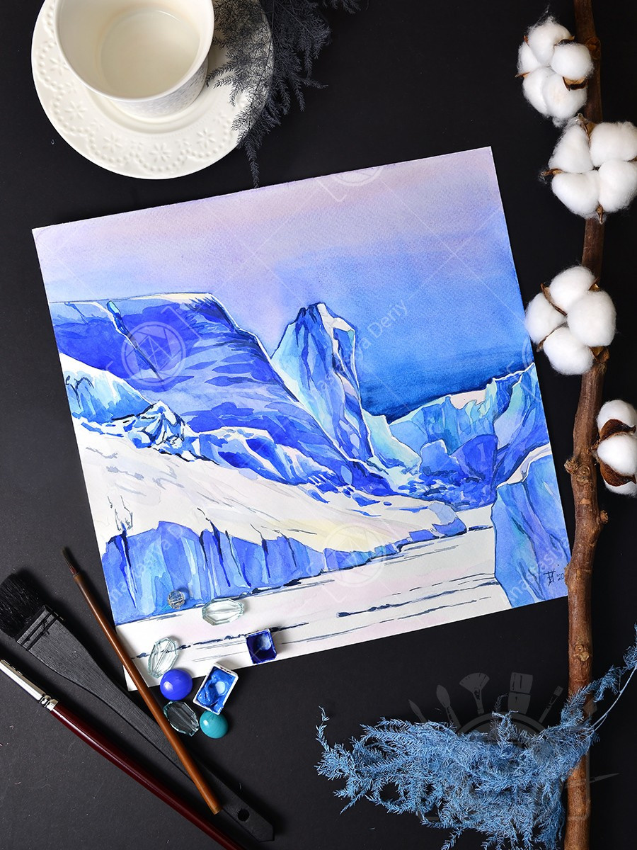 Ледяные горы. Антарктида. ФотоКисточка. Акварель. Арт-галерея картин Анастасии Дерий