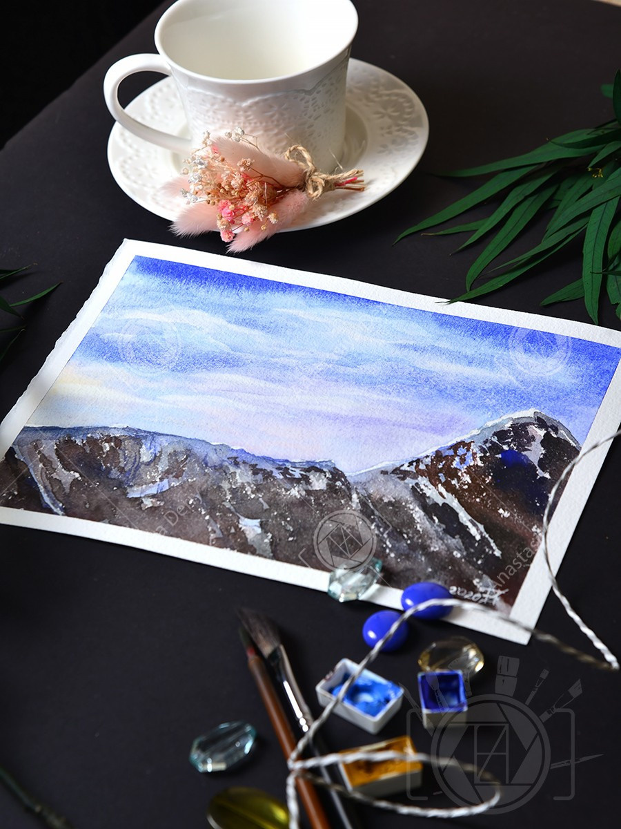 Вьюга в горах. ФотоКисточка. Акварель. Арт-галерея картин Анастасии Дерий