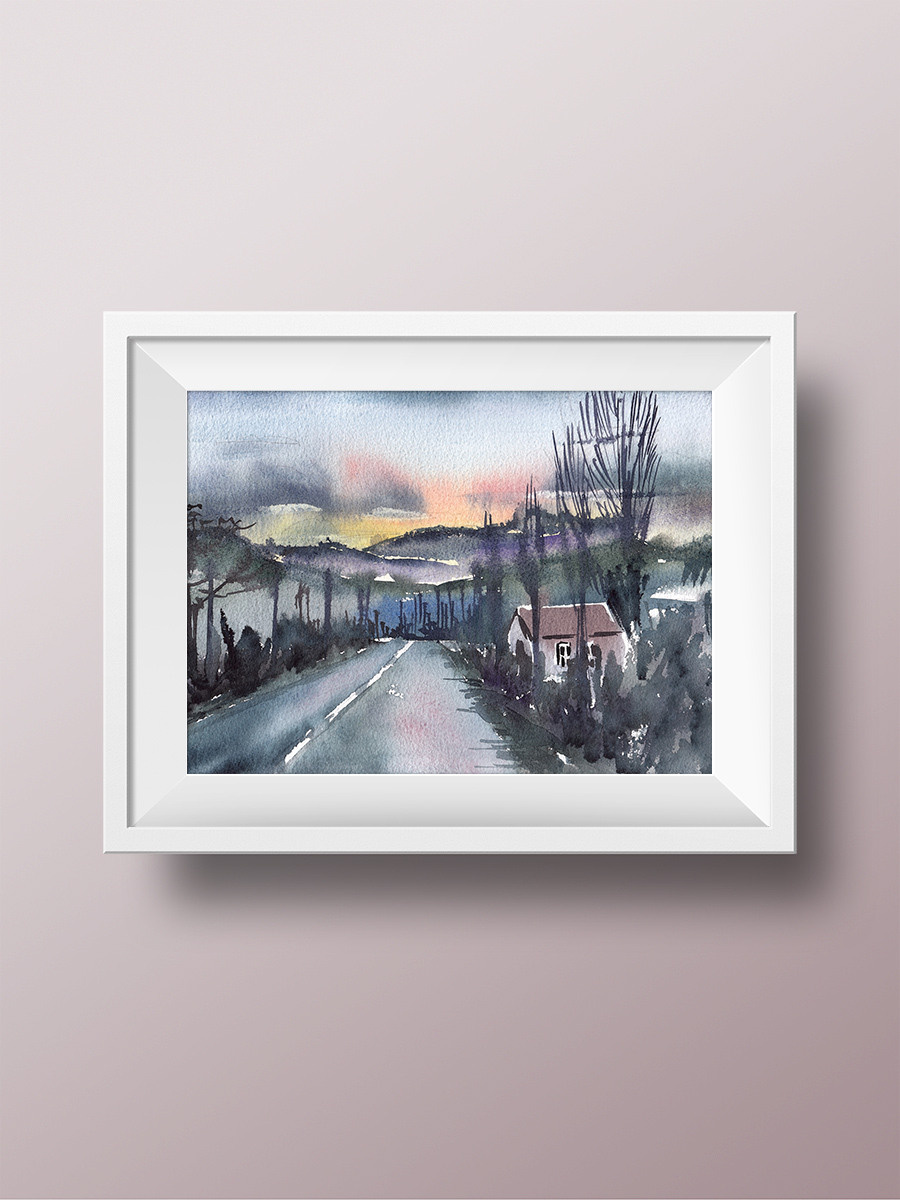 Вечерняя дорога. ФотоКисточка. Акварель. Арт-галерея картин Анастасии Дерий