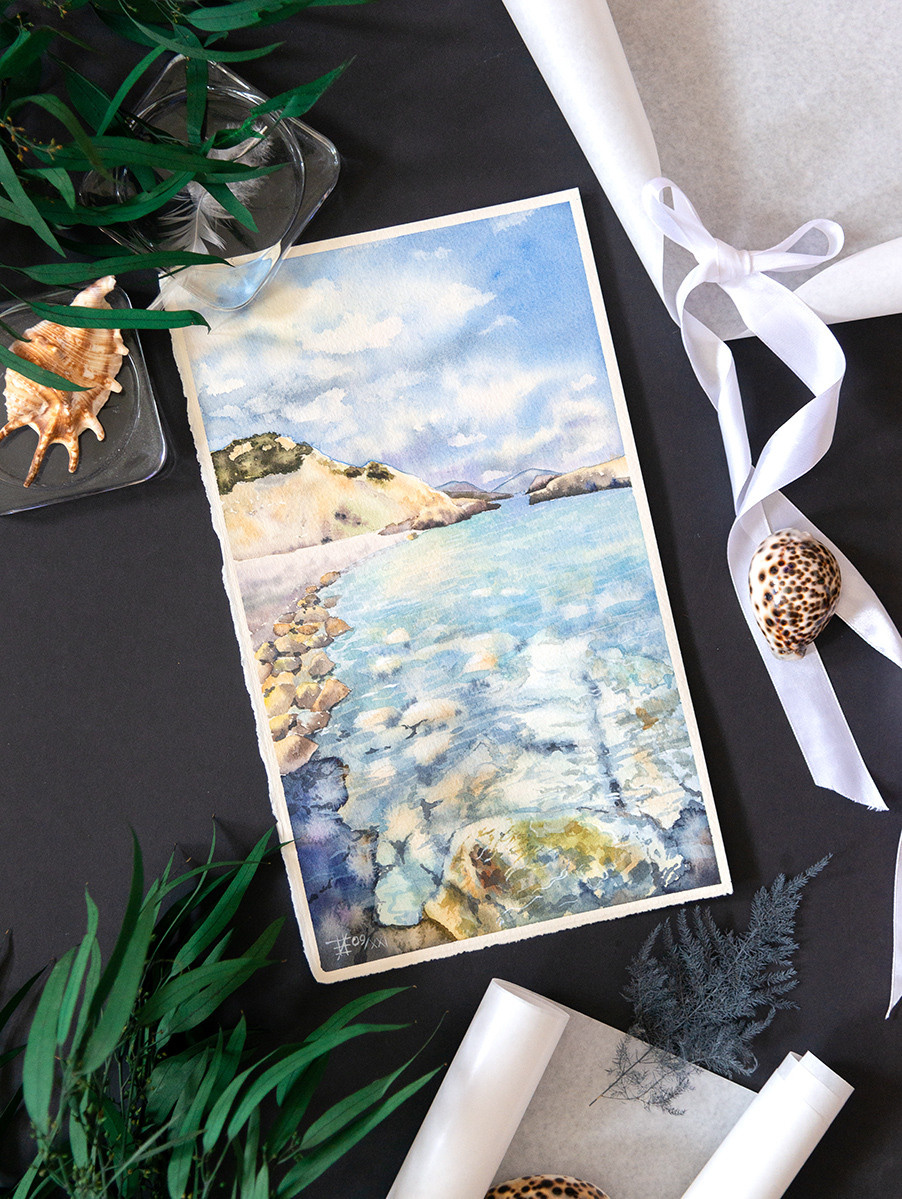 Бирюзовое море. Крит. ФотоКисточка. Акварель. Арт-галерея картин Анастасии Дерий