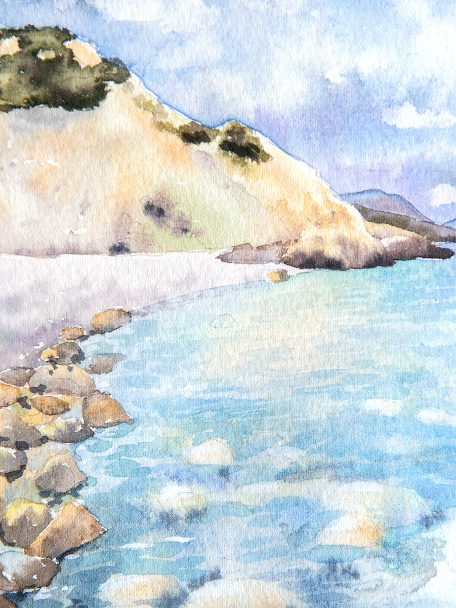 Бирюзовое море. Крит. ФотоКисточка. Акварель. Арт-галерея картин Анастасии Дерий