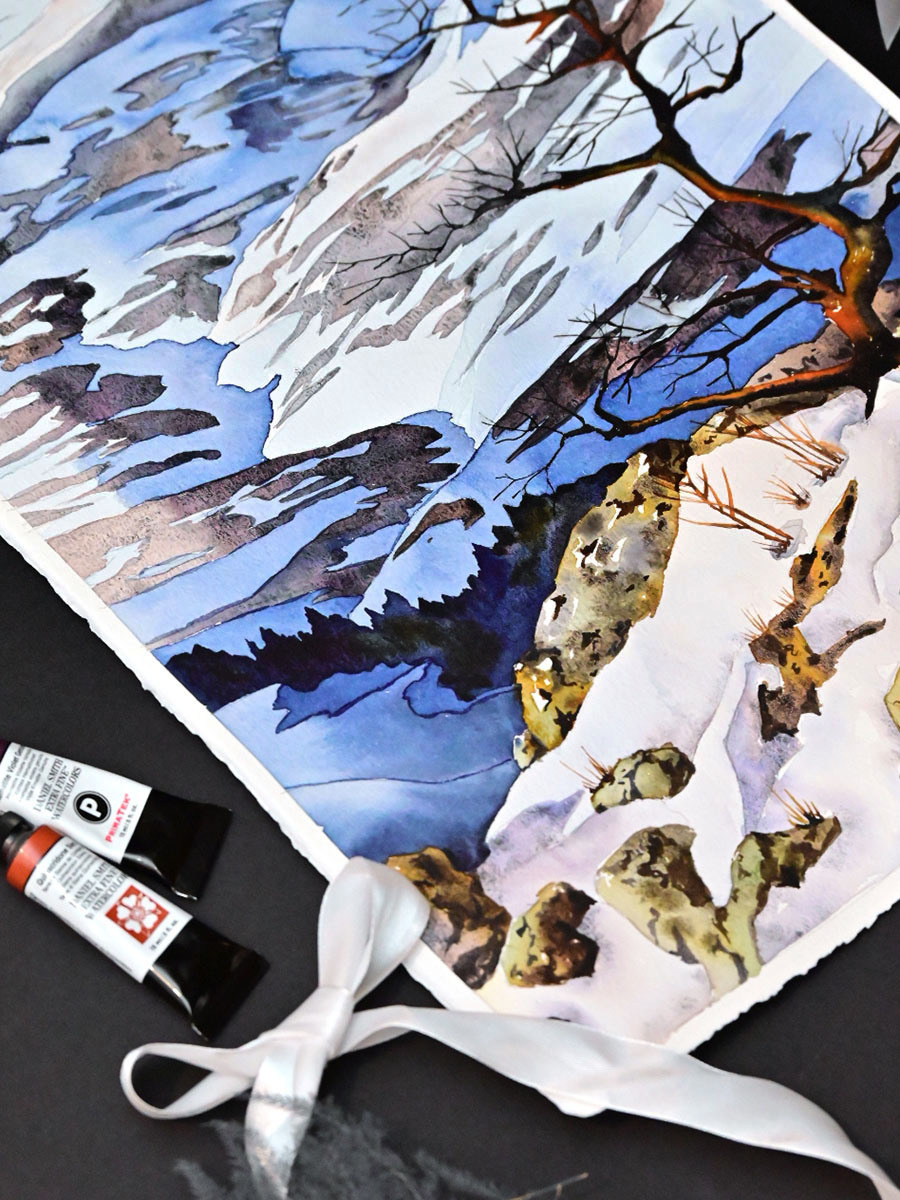 Плато Лаго-Наки, Адыгея. ФотоКисточка. Акварель. Арт-галерея картин Анастасии Дерий