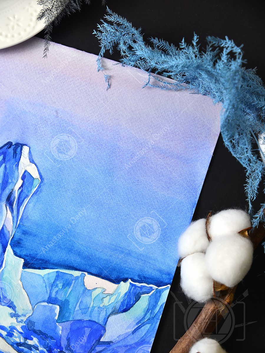 Ледяные горы. Антарктида. ФотоКисточка. Акварель. Арт-галерея картин Анастасии Дерий