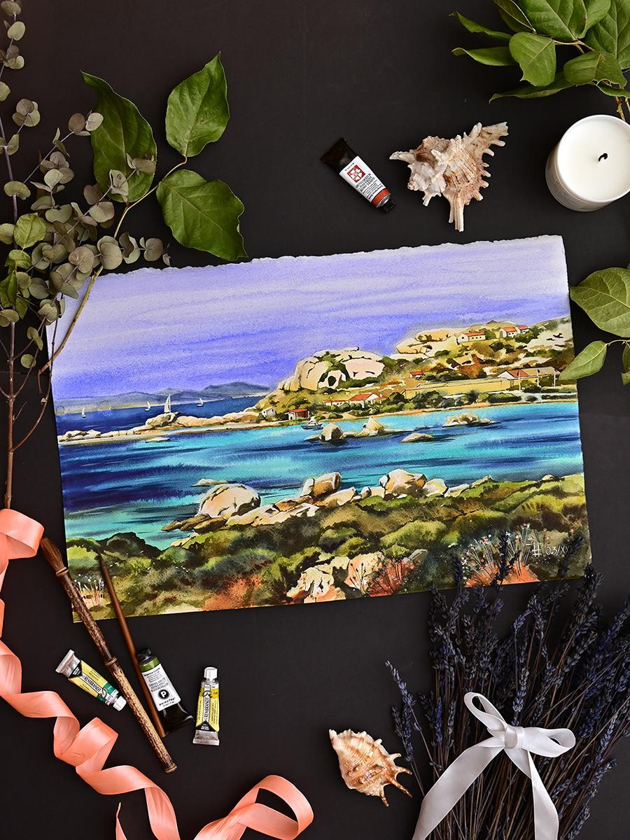 Солнечная Сардиния. ФотоКисточка. Акварель. Арт-галерея картин Анастасии Дерий