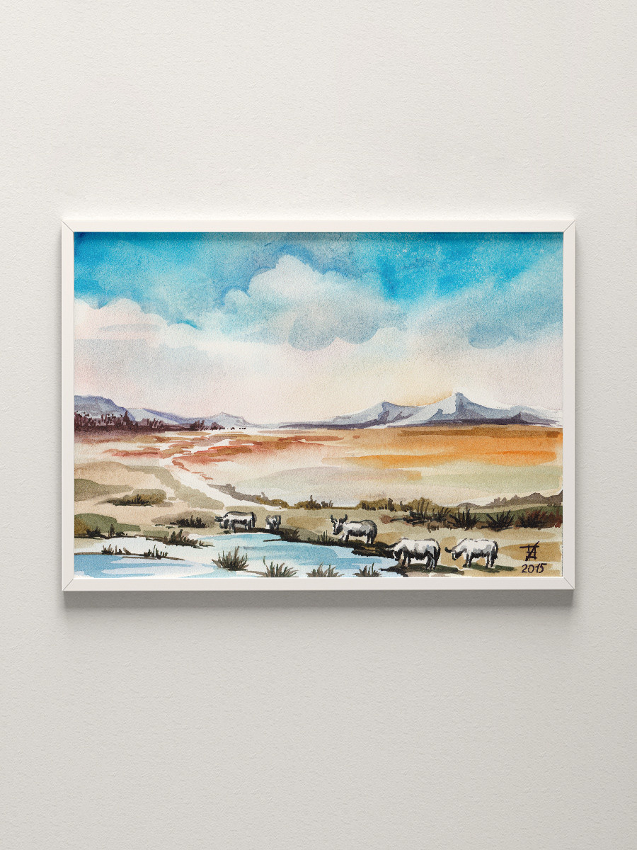 Летний день на реке. ФотоКисточка. Акварель. Арт-галерея картин Анастасии Дерий